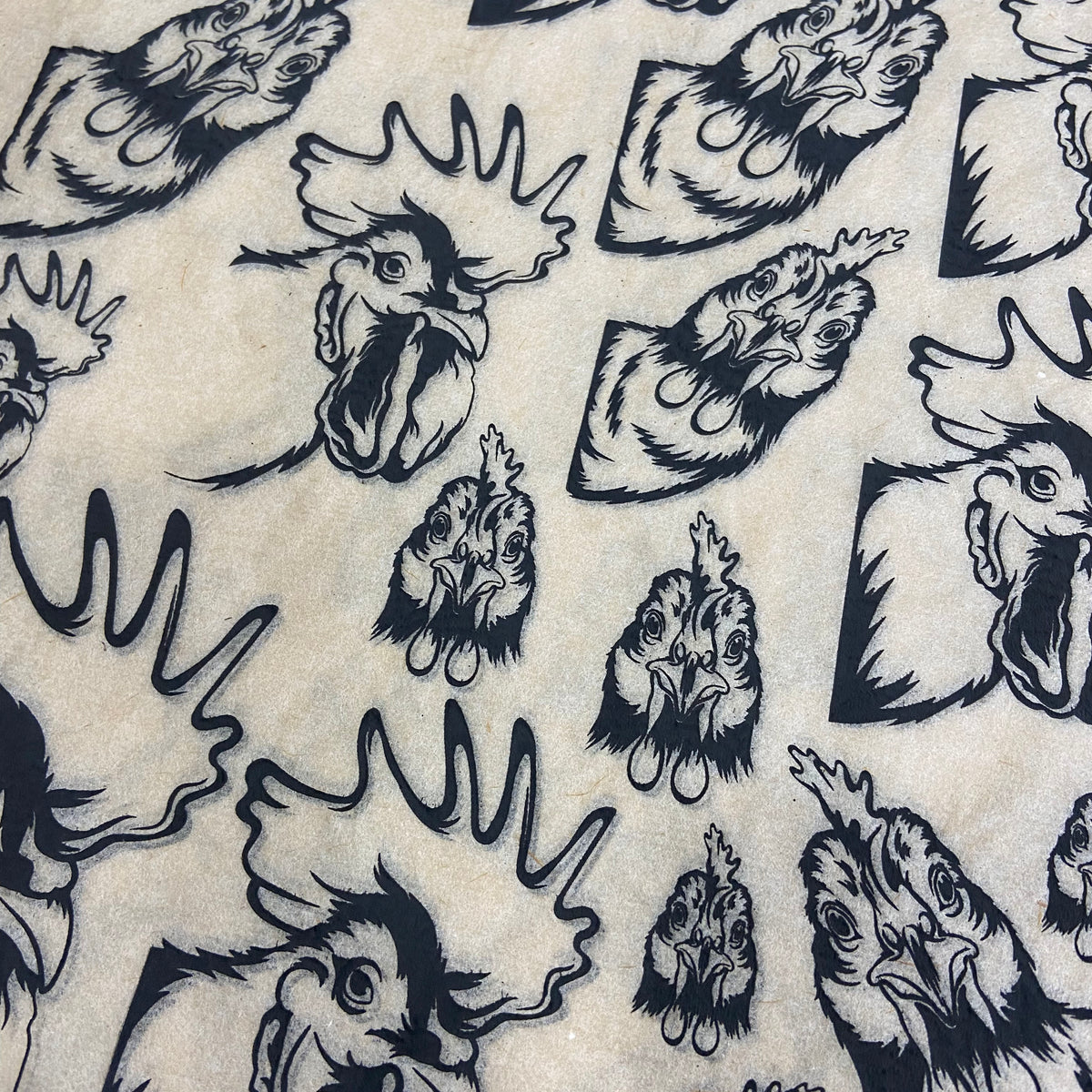 Chickens Peeking  - Underglaze Transfer Sheet - Black