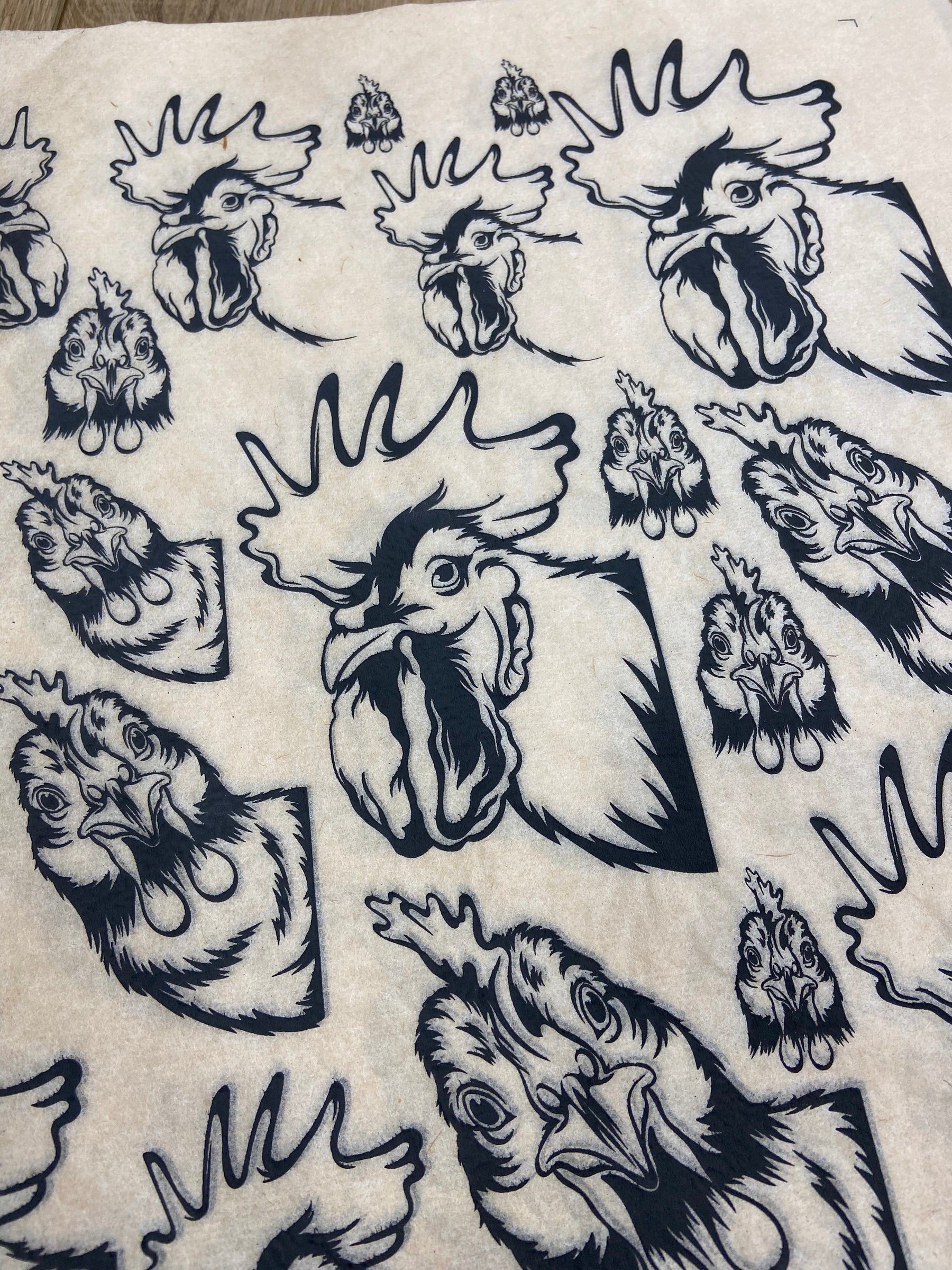 Chickens Peeking  - Underglaze Transfer Sheet - Black