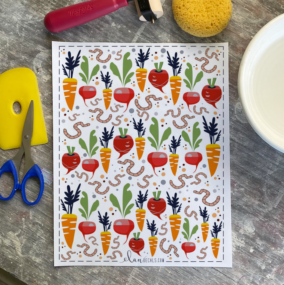 Root Veggies w/ Worms - Overglaze Decal Sheet