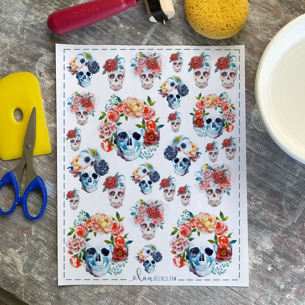 Watercolor Skulls - Overglaze Decal Sheet