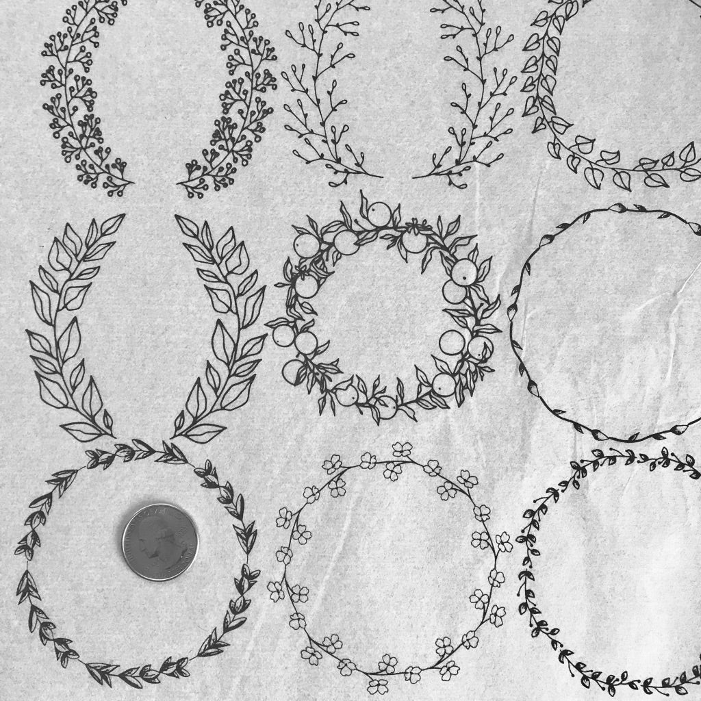 Floral Wreaths - Underglaze Transfer Sheet - Black