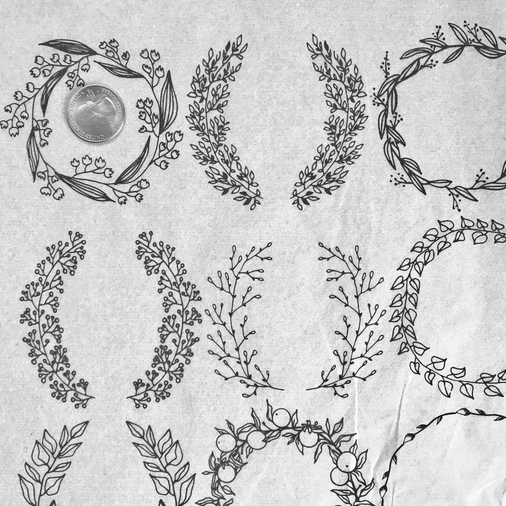 Floral Wreaths - Underglaze Transfer Sheet - Black